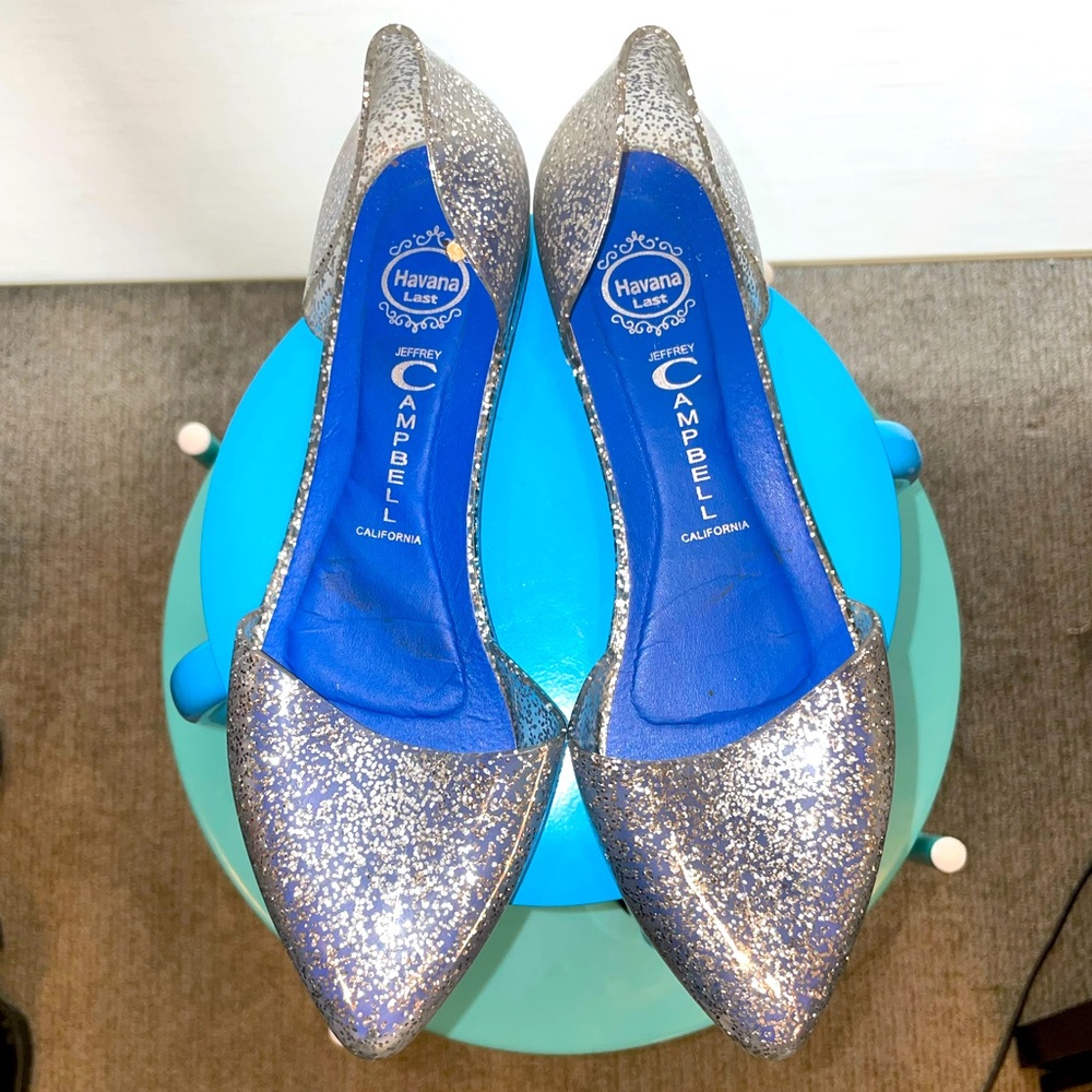 Jeffrey Campbell Silver Glitter Pointed-Toe Jelly Flats